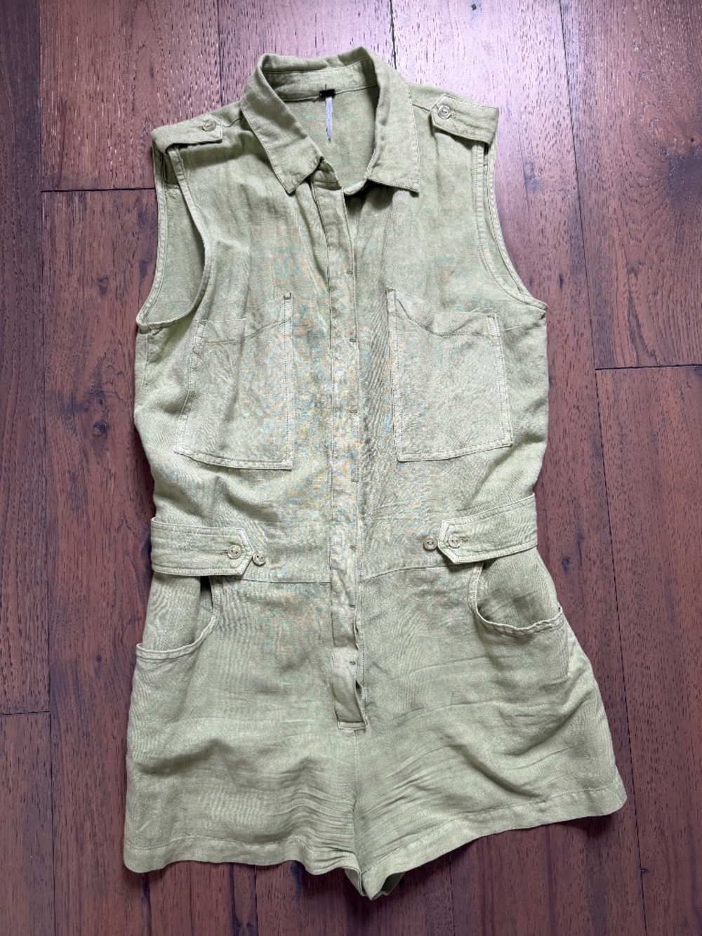 YFB Young Fabulous & Broke Sage Green Linen Utility Romper Small